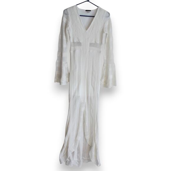 Womens Venus White Lace Bodycon Boho Indie Split Sleeve Maxi Dress Size Small - Picture 1 of 16